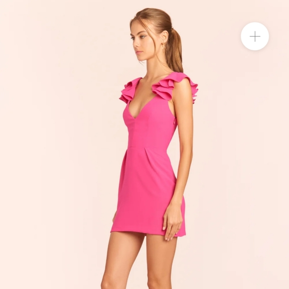 Amanda Uprichard barbie hot pink Gimlet ruffle sleeve cut out back mini dress - Picture 2 of 13